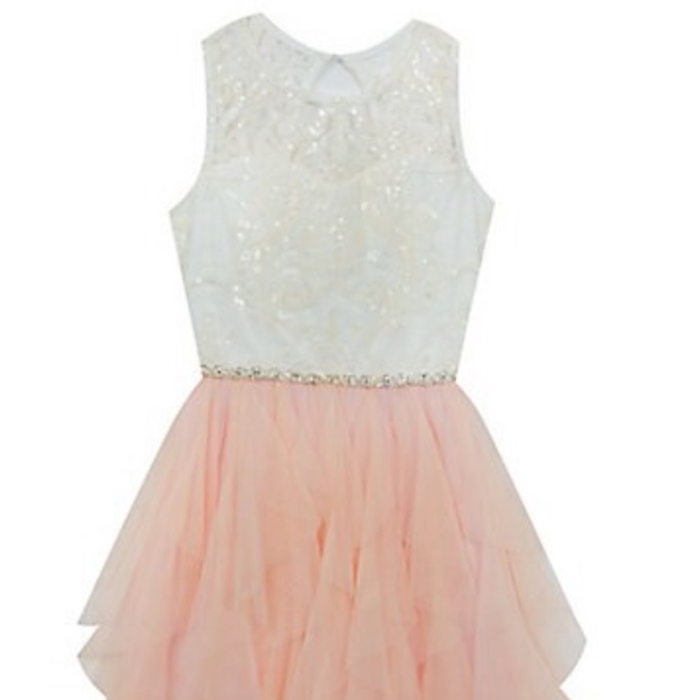Embroidered Mesh Cascade Dress - Picture 1 of 8